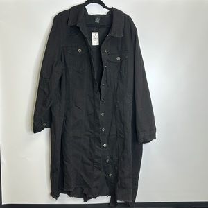 Ashley Stewart Black long destructed denim jacket